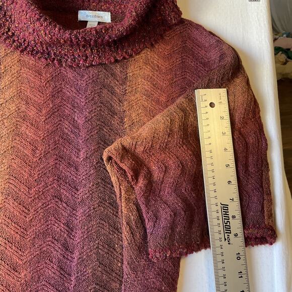 Dressbarn Women Sweatshirt PETITE M Burgundy Chevron Short Sleeve Turtleneck - Picture 7 of 9